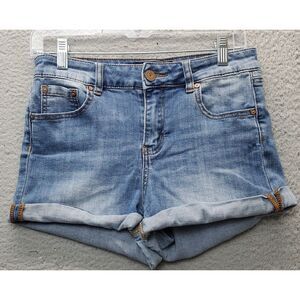 Indigo Rein Shorts Womens Size 7/27 Blue Denim Stretch‎ Flat Front Rolled Cuff